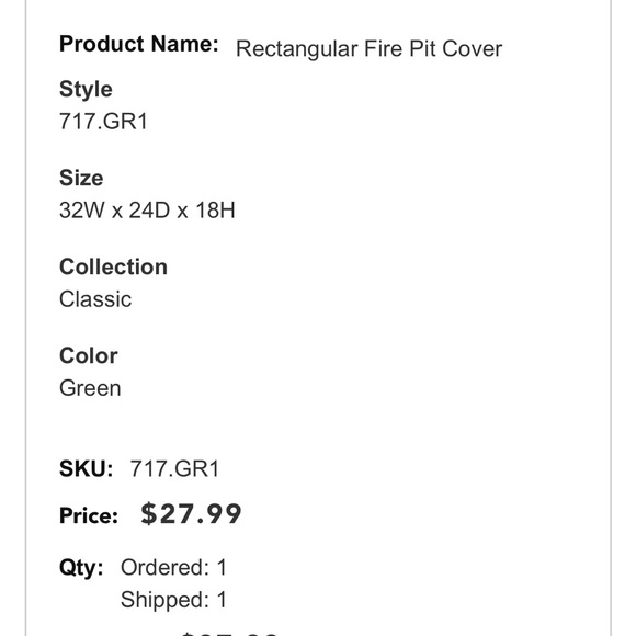 Classic Green Rectangular Fire Pit Cover - Picture 3 of 3